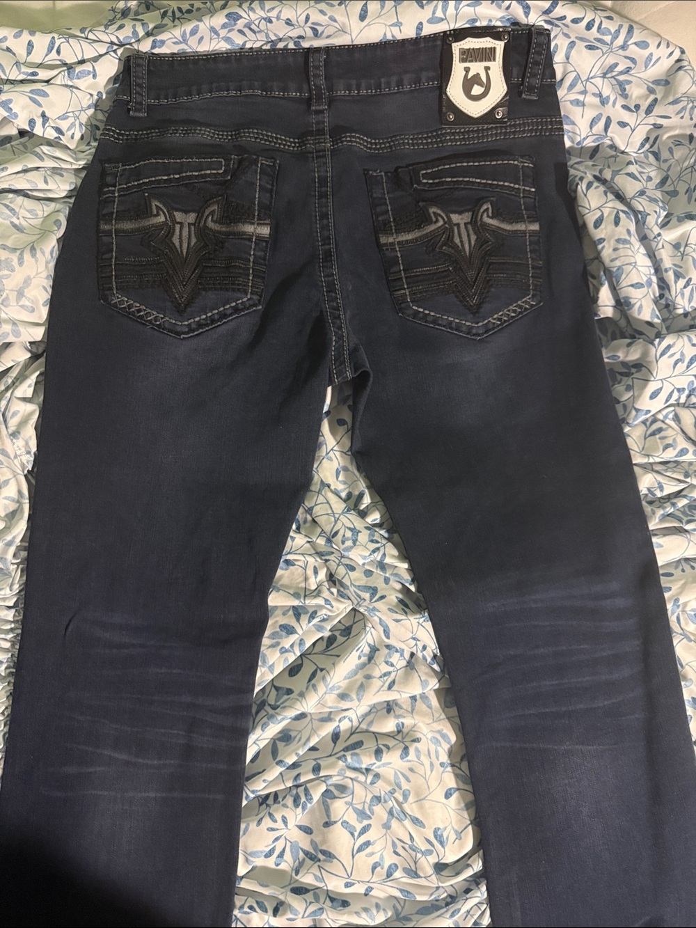 Panini Men's Navy Slim Straight Jeans with Embroidered Back Pockets